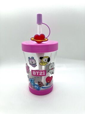 BT21 x Miniso Pink and Clear Tumbler with Straw, New